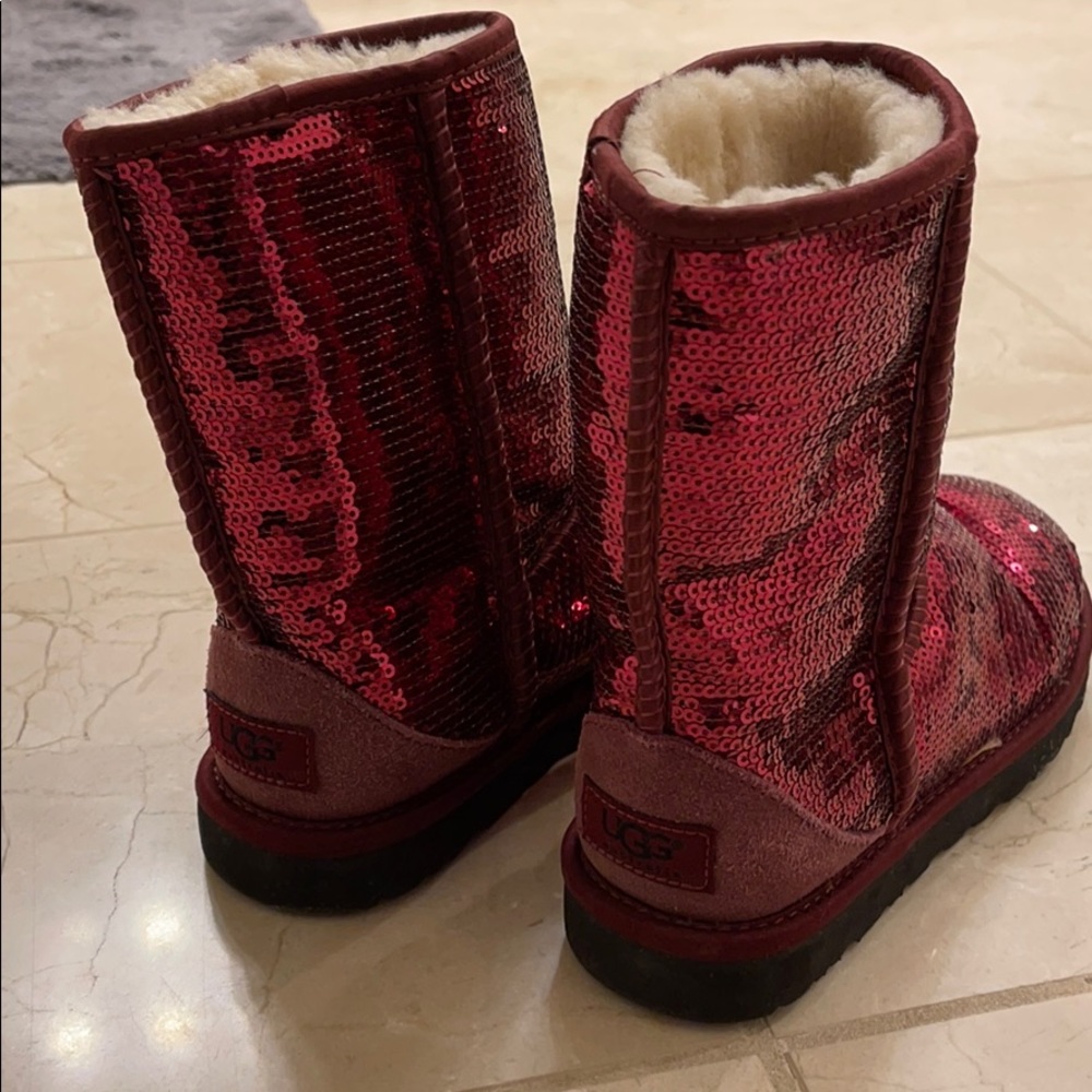 Red sequined Uggs size 5